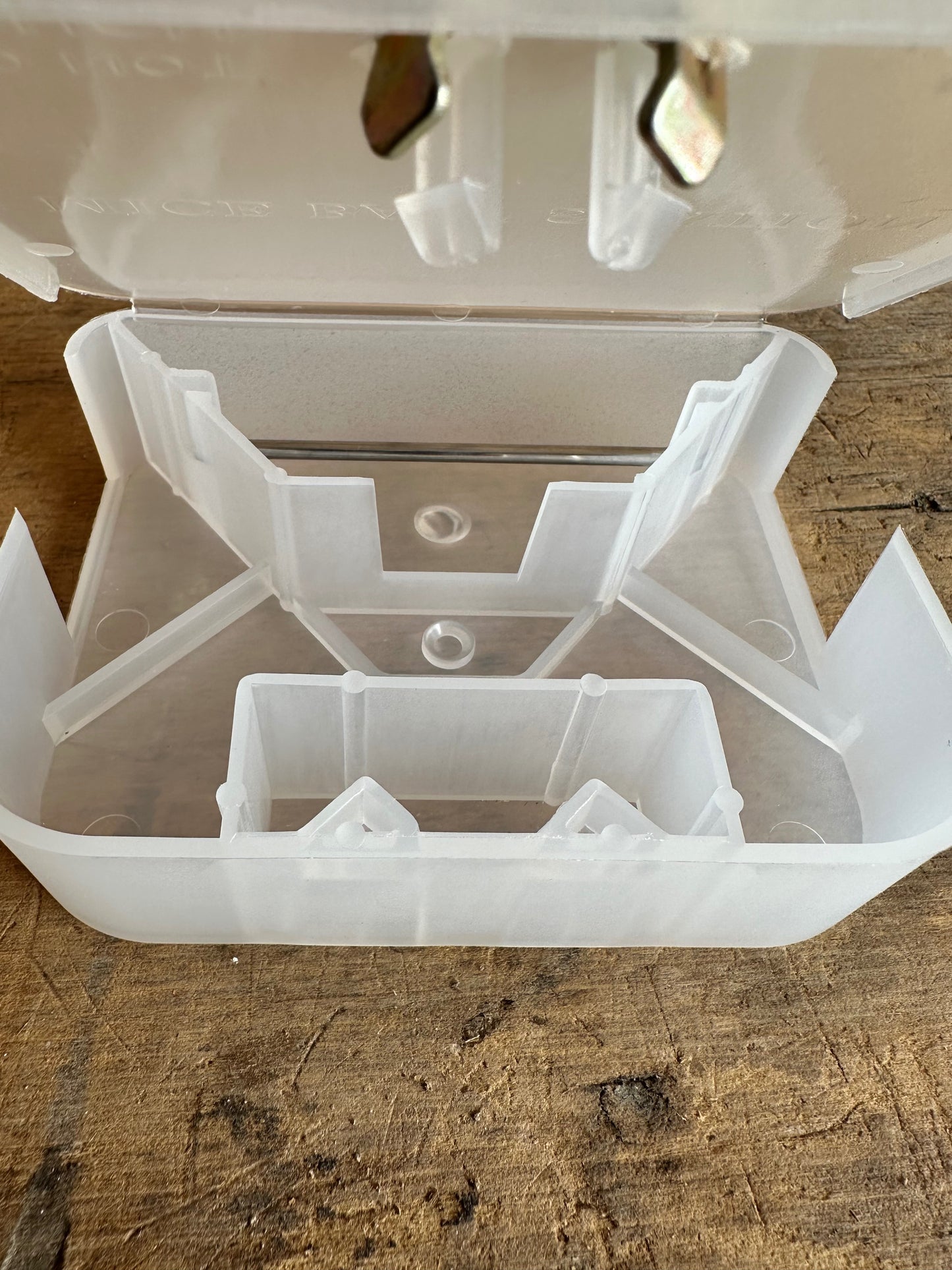 Clear plastic storage box with compartments